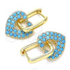 Oro Laminado Huggie Hoop, Gold Filled Style Heart and Paperclip Design, with Turquoise Cubic Zirconia, Polished, Golden Finish, 02.210.0469.3.12