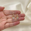 Oro Laminado Leverback Earring, Gold Filled Style Flower Design, with Pink and White Crystal, Polished, Golden Finish, 02.122.0085