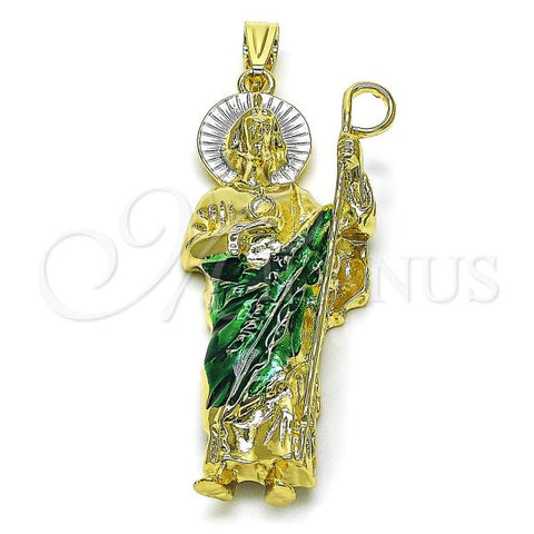 Oro Laminado Religious Pendant, Gold Filled Style San Judas Design, Polished, Tricolor, 05.411.0066.1