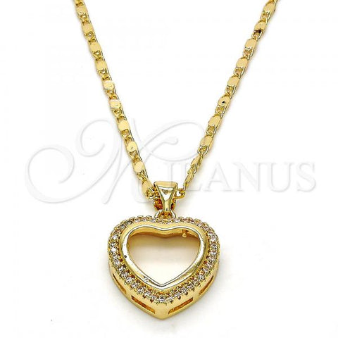Oro Laminado Pendant Necklace, Gold Filled Style Heart Design, with White Crystal, Polished, Golden Finish, 04.156.0060.20