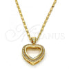 Oro Laminado Pendant Necklace, Gold Filled Style Heart Design, with White Crystal, Polished, Golden Finish, 04.156.0060.20