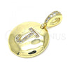 Oro Laminado Fancy Pendant, Gold Filled Style Initials Design, with White Cubic Zirconia, Polished, Golden Finish, 05.341.0016