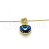 Oro Laminado Pendant Necklace, Gold Filled Style Heart Design, with Bermuda Blue and Aurore Boreale Swarovski Crystals, Polished, Golden Finish, 04.239.0044.5.18