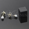 Oro Laminado Stud Earring, Gold Filled Style Ball Design, with  Pearl, Golden Finish, 02.63.2116
