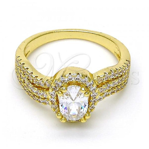 Oro Laminado Multi Stone Ring, Gold Filled Style with White Cubic Zirconia and White Crystal, Polished, Golden Finish, 01.99.0065.09 (Size 9)