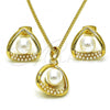 Oro Laminado Earring and Pendant Adult Set, Gold Filled Style with Ivory Pearl, Polished, Golden Finish, 10.379.0079