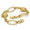 Oro Laminado Fancy Bracelet, Gold Filled Style Flower and Star Design, with White Crystal, Multicolor Enamel Finish, Golden Finish, 03.59.0069.08