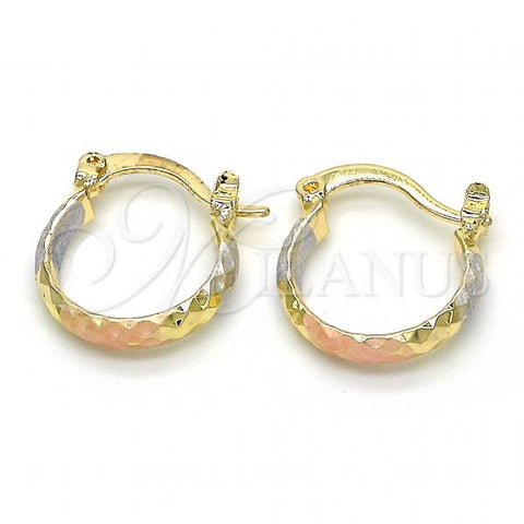Oro Laminado Small Hoop, Gold Filled Style Diamond Cutting Finish, Tricolor, 02.96.0086.2.15