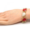 Oro Laminado Necklace and Bracelet, Gold Filled Style Rolo and Heart Design, with White Crystal, Brown Enamel Finish, Golden Finish, 06.63.0181
