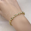 Oro Laminado Fancy Bracelet, Gold Filled Style Puff Mariner Design, Polished, Golden Finish, 03.213.0262.08