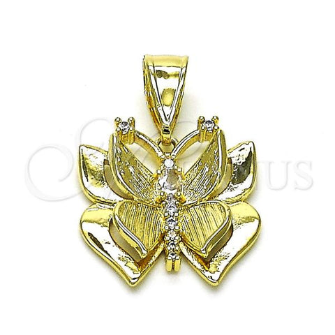 Oro Laminado Fancy Pendant, Gold Filled Style Butterfly Design, with White Cubic Zirconia, Polished, Golden Finish, 05.411.0033