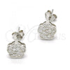 Sterling Silver Stud Earring, Flower Design, with White Cubic Zirconia, Polished, Rhodium Finish, 02.186.0032