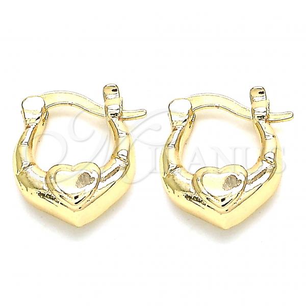 Oro Laminado Small Hoop, Gold Filled Style Heart Design, Polished, Golden Finish, 02.233.0028.12
