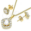 Oro Laminado Earring and Pendant Adult Set, Gold Filled Style with White Micro Pave, Polished, Golden Finish, 10.344.0011