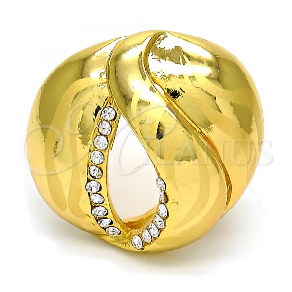 Oro Laminado Multi Stone Ring, Gold Filled Style with White Crystal, Polished, Golden Finish, 01.241.0035.09 (Size 9)