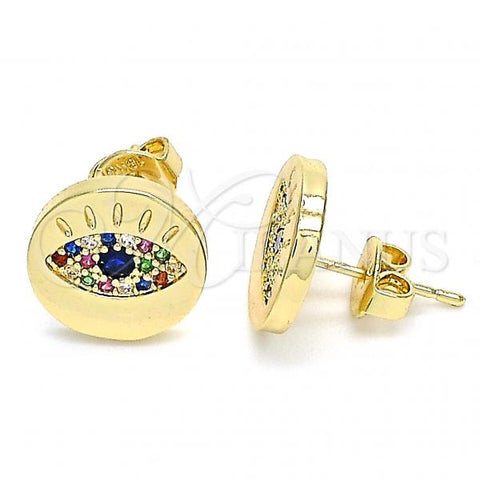 Oro Laminado Stud Earring, Gold Filled Style with Multicolor Micro Pave, Polished, Golden Finish, 02.156.0444.2