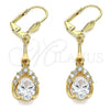 Oro Laminado Long Earring, Gold Filled Style Teardrop Design, with White Cubic Zirconia, Polished, Golden Finish, 02.387.0058.1