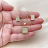 Oro Laminado Earring and Pendant Adult Set, Gold Filled Style with White Cubic Zirconia, Polished, Golden Finish, 10.342.0243