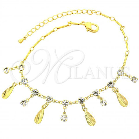 Oro Laminado Charm Bracelet, Gold Filled Style with White Cubic Zirconia, Diamond Cutting Finish, Golden Finish, 03.63.1288.10