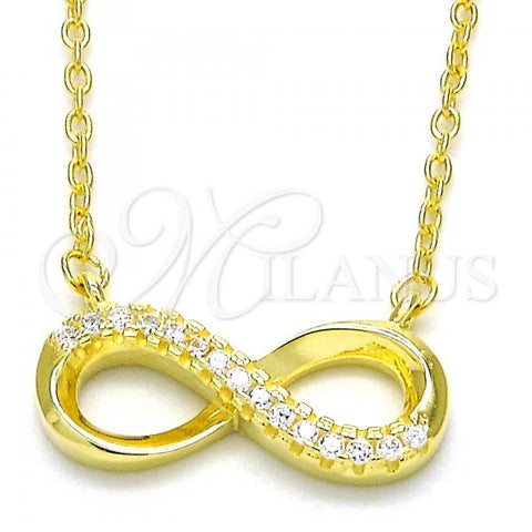 Sterling Silver Pendant Necklace, Infinite Design, with White Cubic Zirconia, Polished, Golden Finish, 04.336.0099.2.16