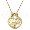 Oro Laminado Fancy Pendant, Gold Filled Style Heart and Love Design, with White Cubic Zirconia, Polished, Golden Finish, 05.179.0053