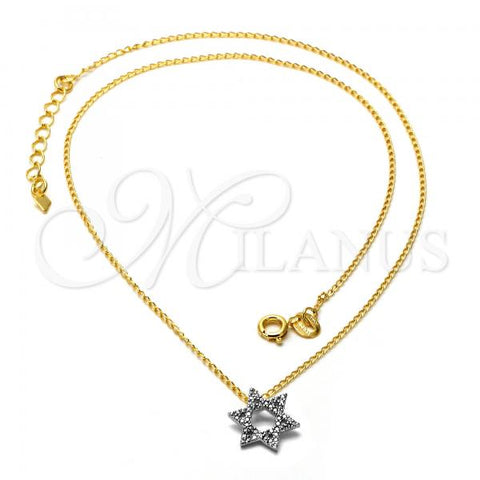 Oro Laminado Pendant Necklace, Gold Filled Style Star of David Design, Matte Finish, Two Tone, 04.09.0042.18