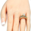 Oro Laminado Wedding Ring, Gold Filled Style Duo Design, with White Cubic Zirconia, Polished, Golden Finish, 01.284.0033.09 (Size 9)