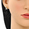 Oro Laminado Stud Earring, Gold Filled Style with White Micro Pave, Polished, Golden Finish, 02.210.0667