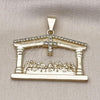 Oro Laminado Religious Pendant, Gold Filled Style Cross Design, with White Crystal, Polished, Golden Finish, 05.253.0014.1