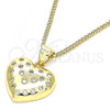 Oro Laminado Pendant Necklace, Gold Filled Style Heart Design, with White Micro Pave, Polished, Golden Finish, 04.156.0353.20