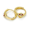 Oro Laminado Huggie Hoop, Gold Filled Style with Garnet and White Crystal, Polished, Golden Finish, 02.165.0145.2