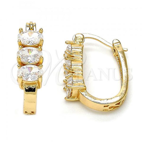 Oro Laminado Small Hoop, Gold Filled Style with White Cubic Zirconia, Polished, Golden Finish, 02.210.0027.15