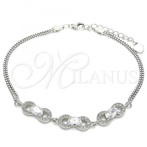 Sterling Silver Fancy Bracelet, with White Cubic Zirconia and White Micro Pave, Polished, Rhodium Finish, 03.286.0031.07