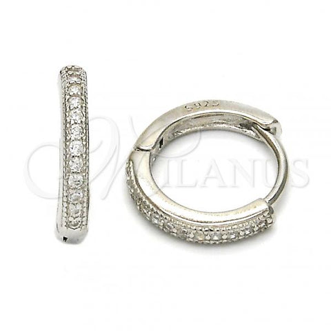 Sterling Silver Huggie Hoop, with White Micro Pave, Polished, Rhodium Finish, 02.175.0065.15