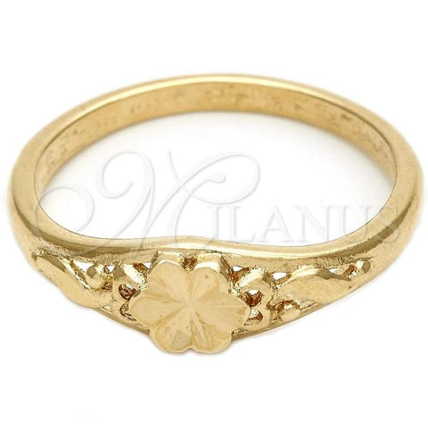 Oro Laminado Elegant Ring, Gold Filled Style Flower Design, Diamond Cutting Finish, Golden Finish, 01.63.0568.09 (Size 9)