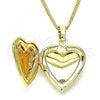 Oro Laminado Pendant Necklace, Gold Filled Style Heart and Flower Design, Polished, Golden Finish, 04.117.0017.20