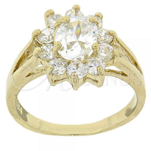 Oro Laminado Multi Stone Ring, Gold Filled Style Flower Design, with White Cubic Zirconia, Polished, Golden Finish, 5.055.007.08 (Size 8)