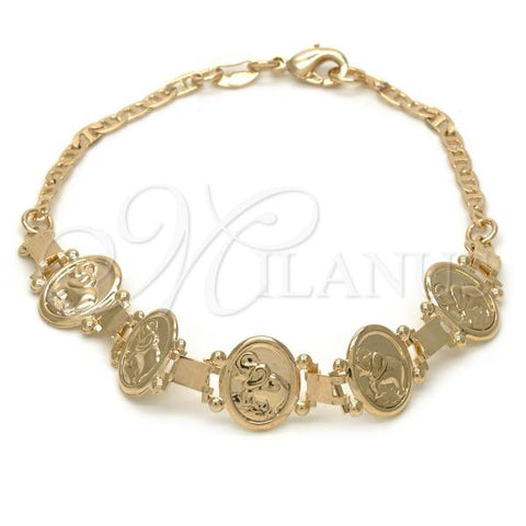 Oro Laminado Fancy Bracelet, Gold Filled Style Elephant and Mariner Design, Polished, Golden Finish, 03.32.0138.1.07