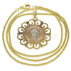 Oro Laminado Pendant Necklace, Gold Filled Style Divino Niño Design, Polished, Tricolor, 04.106.0061.20