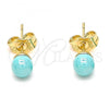 Oro Laminado Stud Earring, Gold Filled Style Ball Design, with Turquoise Pearl, Polished, Golden Finish, 02.63.2118.2