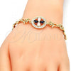 Oro Laminado Fancy Bracelet, Gold Filled Style Flower Design, with Sapphire Blue and White Cubic Zirconia, Polished, Golden Finish, 03.210.0044.3.08