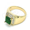 Oro Laminado Mens Ring, Gold Filled Style with Green Cubic Zirconia and White Micro Pave, Polished, Golden Finish, 01.266.0016.4.12