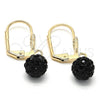 Oro Laminado Dangle Earring, Gold Filled Style Ball Design, with Black Crystal, Golden Finish, 5.120.017.1