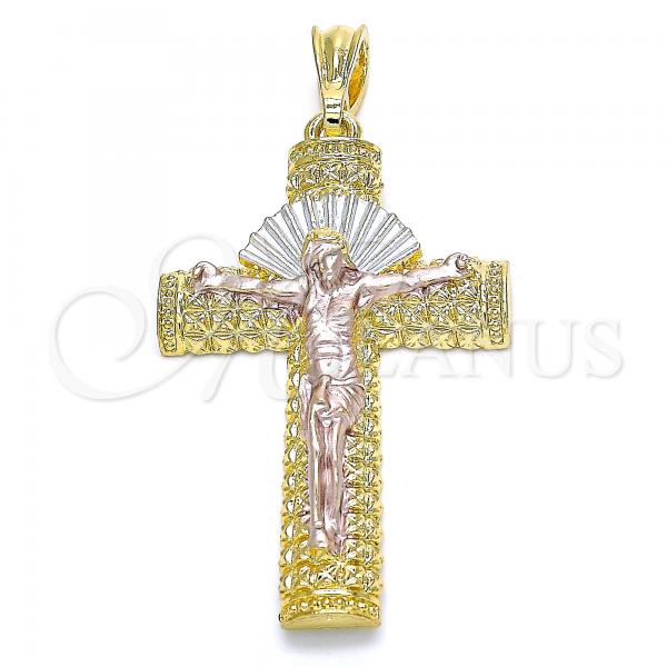 Oro Laminado Religious Pendant, Gold Filled Style Crucifix Design, Polished, Tricolor, 05.351.0159.1