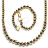 Oro Laminado Necklace and Bracelet, Gold Filled Style with Multicolor Cubic Zirconia, Polished, Golden Finish, 06.284.0014