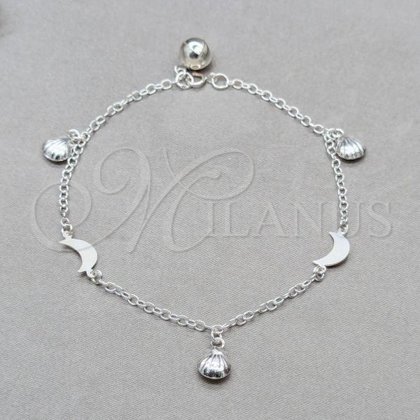 Sterling Silver Fancy Bracelet, Shell and Moon Design, Polished, Silver Finish, 03.409.0105.08