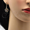 Oro Laminado Long Earring, Gold Filled Style Butterfly and Flower Design, with Garnet and White Cubic Zirconia, Polished, Golden Finish, 02.206.0029