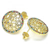 Oro Laminado Stud Earring, Gold Filled Style with Multicolor Micro Pave, Polished, Golden Finish, 02.233.0016