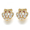 Oro Laminado Stud Earring, Gold Filled Style Owl Design, with Garnet and White Cubic Zirconia, Polished, Golden Finish, 02.26.0252