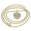 Oro Laminado Pendant Necklace, Gold Filled Style Heart Design, with White Micro Pave, Polished, Golden Finish, 04.156.0367.20